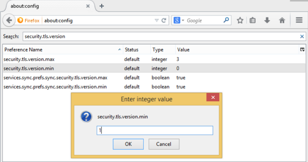 Disabling SSLv3.0 in Firefox