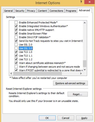 Disabling SSLv3.0 in IE