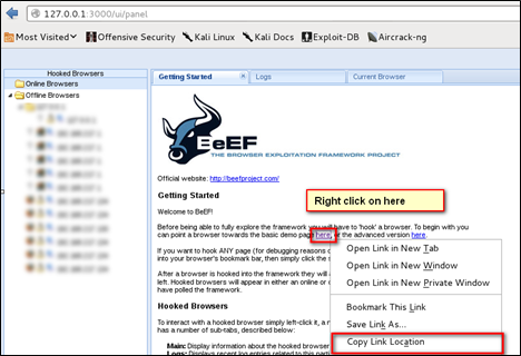 Fig 4 Copying link for exploiting victim machine