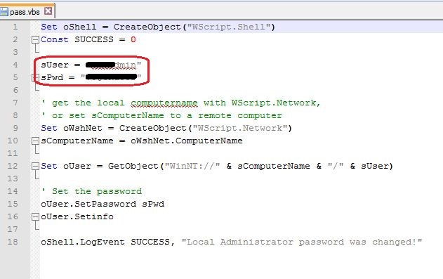 Figure 7: Local admin password in VBS file